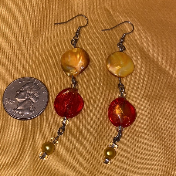 Handcrafted necklace set color red orange & yellow - Picture 7 of 10